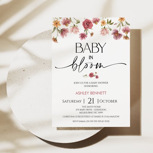 Modern Wildflowers Baby In Bloom Baby Shower  Invitation