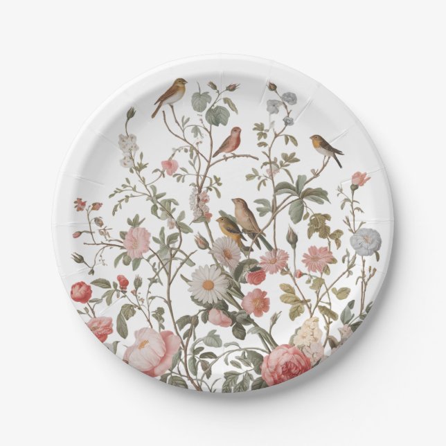 Modern wildflowers & birds Birthday or Shower      Paper Plates (Front)