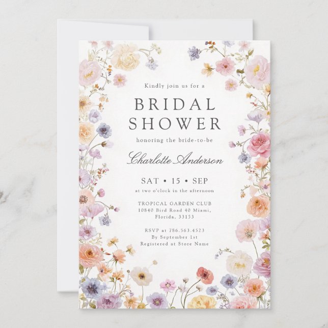 Modern Wildflowers Bridal Shower Invitation (Front)