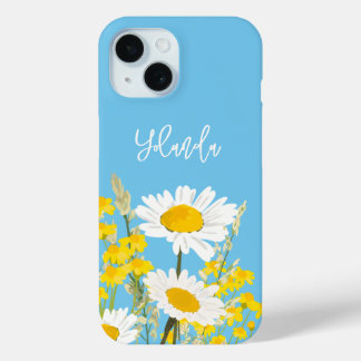 Modern Wildflowers Custom Monogram iPhone 15 Case