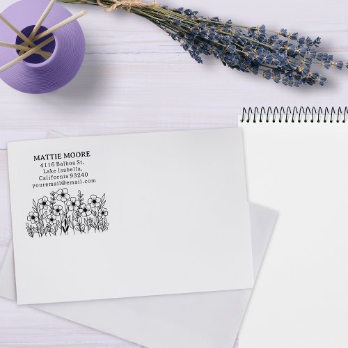 Modern Wildflowers Custom Name Return Address Rubber Stamp