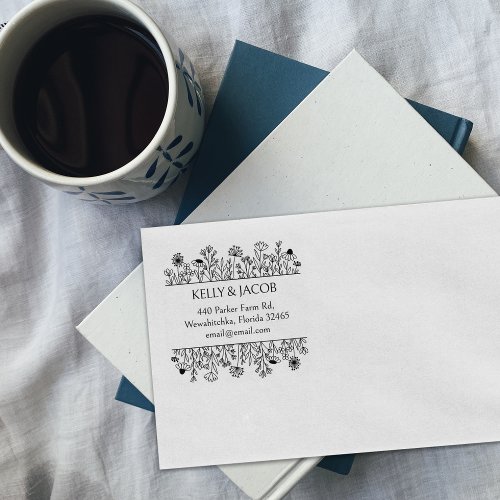 Modern Wildflowers Custom Return Address Rubber Stamp