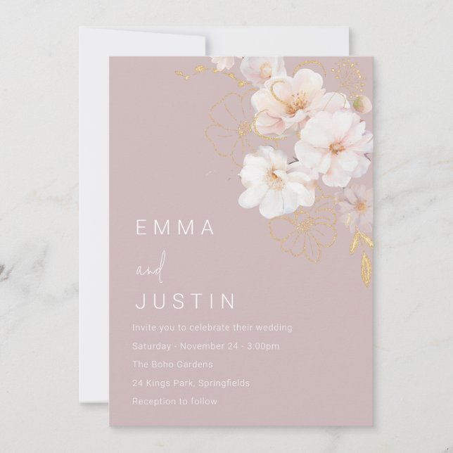 Modern Wildflowers Elegant Blush Wedding Invitation (Front)