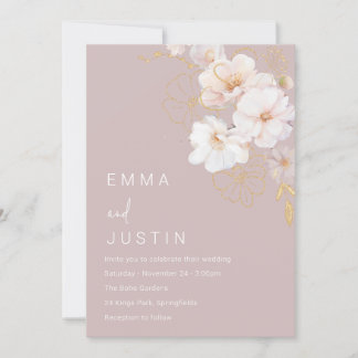 Modern Wildflowers Elegant Blush Wedding Invitation