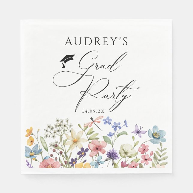 Modern Wildflowers Floral  Grad Party  Napkins (Front)