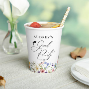 Modern Wildflowers Floral Grad Party Paper Cups