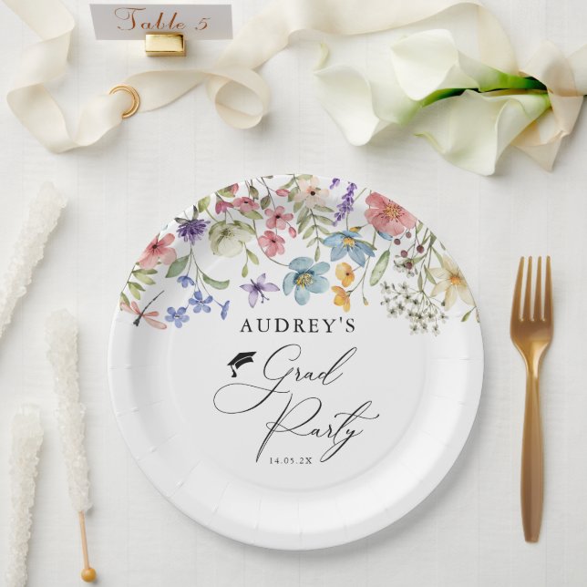 Modern Wildflowers Floral  Grad Party  Paper Plates (Wedding)