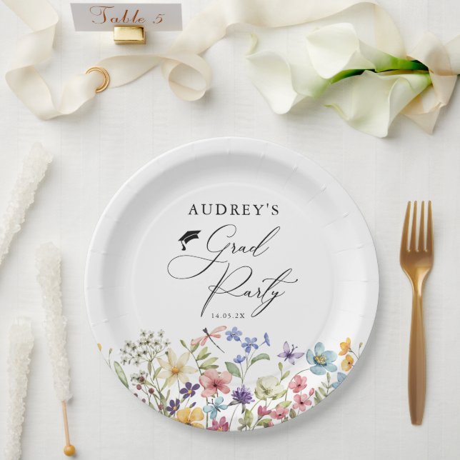 Modern Wildflowers Floral  Grad Party  Paper Plates (Wedding)