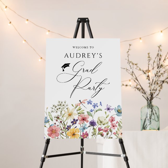 Modern Wildflowers Floral Grad Party Welcome Sign (In Situ (Stand))