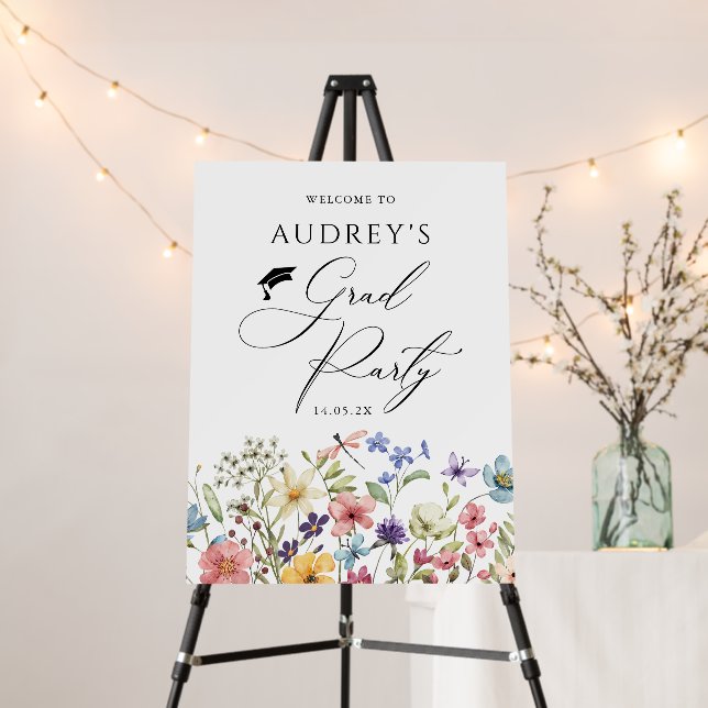 Modern Wildflowers Floral  Grad Party Welcome Sign (In Situ (Stand))