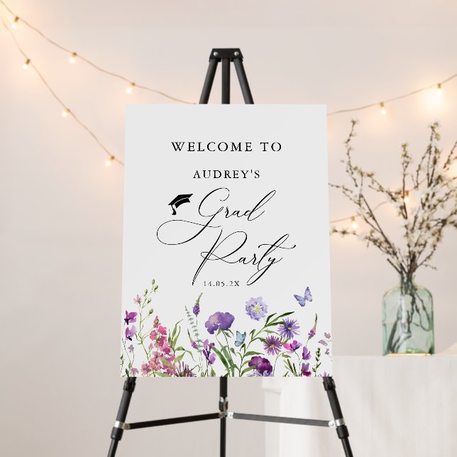 Modern Wildflowers Floral  Grad Party Welcome Sign (In Situ (Stand))