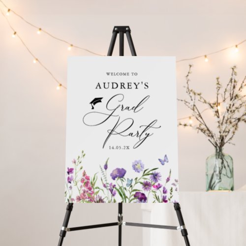 Modern Wildflowers Floral  Grad Party Welcome Sign