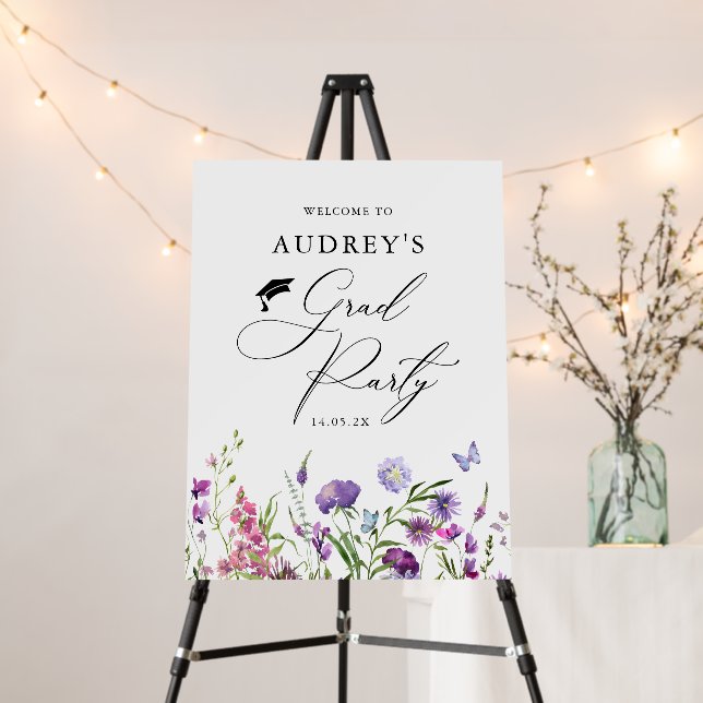 Modern Wildflowers Floral  Grad Party Welcome Sign (In Situ (Stand))