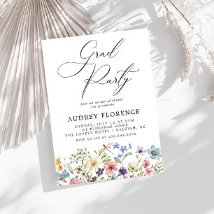 Modern Wildflowers Floral Graduation Party Invitation