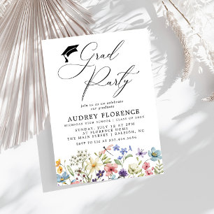 Modern Wildflowers Floral Graduation Party Invitation