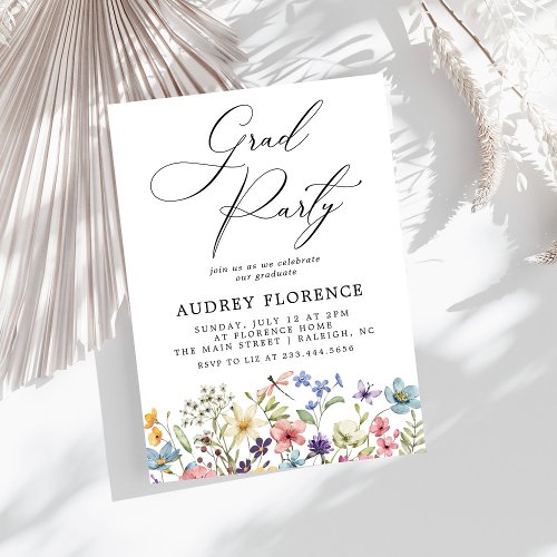 Modern  Wildflowers Floral Graduation Party