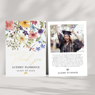 Modern Wildflowers Floral Photo Graduation Party Foil Invitation