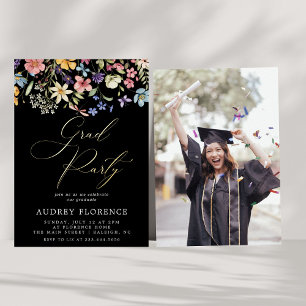 Modern Wildflowers Floral Photo Graduation Party Foil Invitation