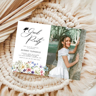 Modern  Wildflowers Floral Photo Graduation Party Invitation