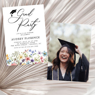 Modern Wildflowers Floral Photo Graduation Party Invitation