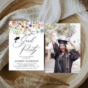 Modern Wildflowers Floral Photo Graduation Party Invitation