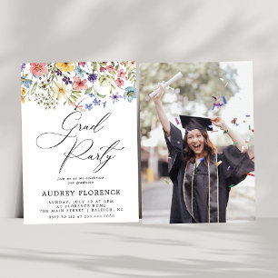 Modern Wildflowers Floral Photo Graduation Party Invitation