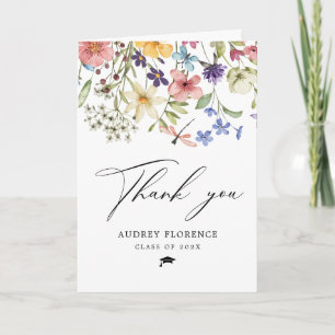 Modern  Wildflowers Floral Photo Graduation Party Letterpress Thank You Card