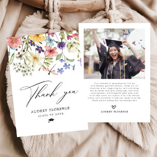 Modern  Wildflowers Floral Photo Graduation Party Thank You Card