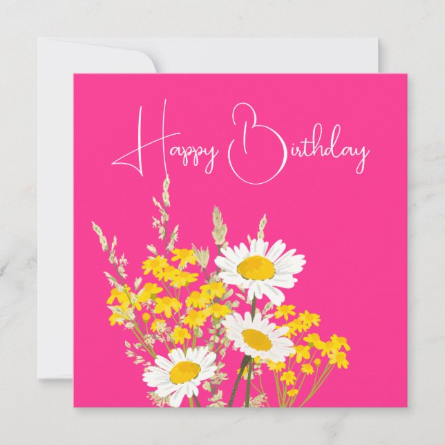 Modern Wildflowers Happy Birthday  Card (Front)