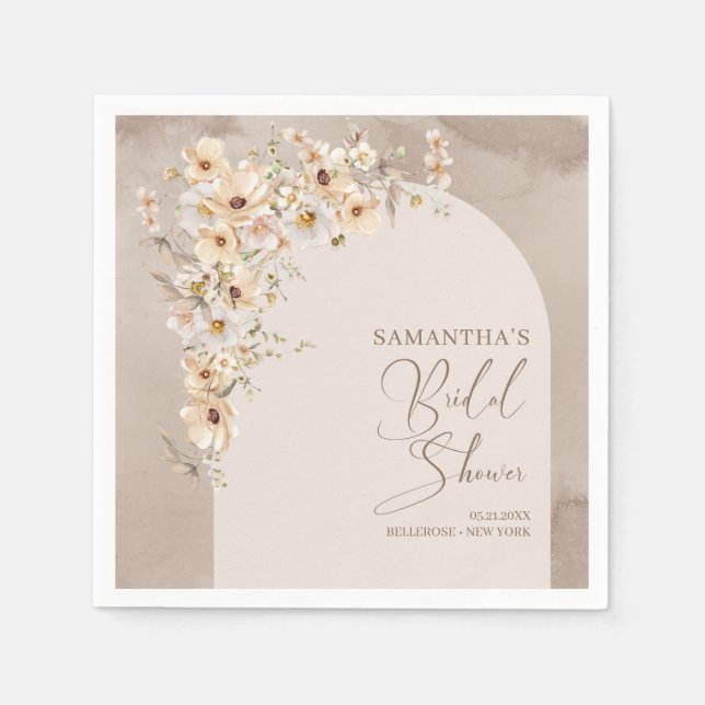 Modern Wildflowers Ivory Arch Frame Bridal Shower Napkins (Front)