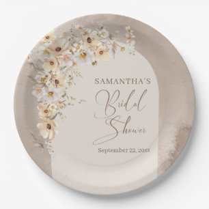 Modern Wildflowers Ivory Boho Arch Bridal Shower Paper Plates