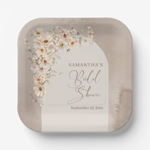 Modern Wildflowers Ivory Boho Arch Bridal Shower Paper Plates