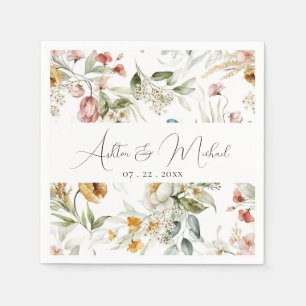 Modern Wildflowers Minimalist Wedding Napkins