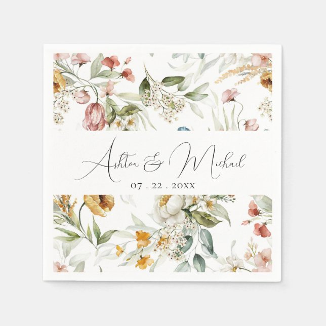 Modern Wildflowers Minimalist Wedding Napkins (Front)