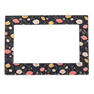 Modern Wildflowers on a Navy Background Magnetic Frame