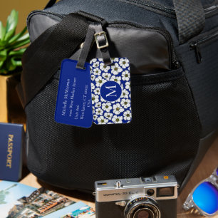 Modern Wildflowers On Blue Luggage Tag