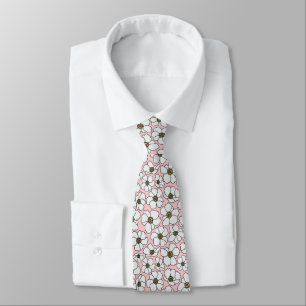 Modern Wildflowers On Pink Neck Tie