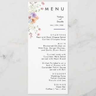 Modern wildflowers spring wedding Dinner Menu