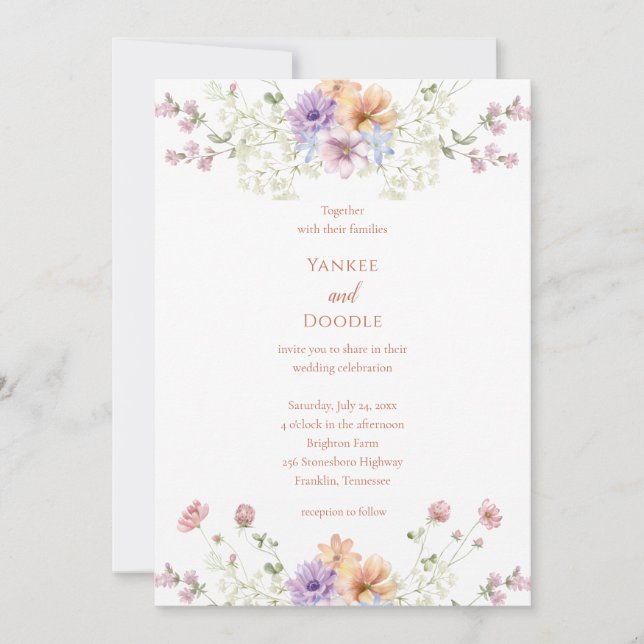 Modern wildflowers spring wedding invitation (Front)