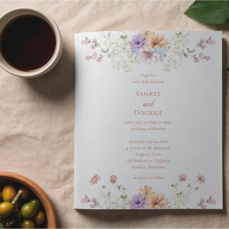Modern wildflowers spring wedding invitation