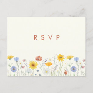 Modern wildflowers spring wedding RSVP Postcard
