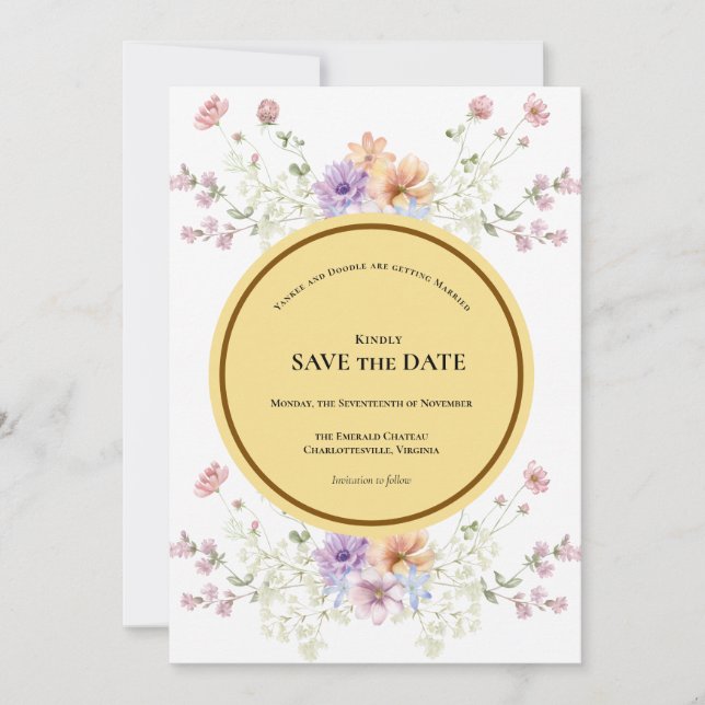 Modern wildflowers spring wedding save the date (Front)