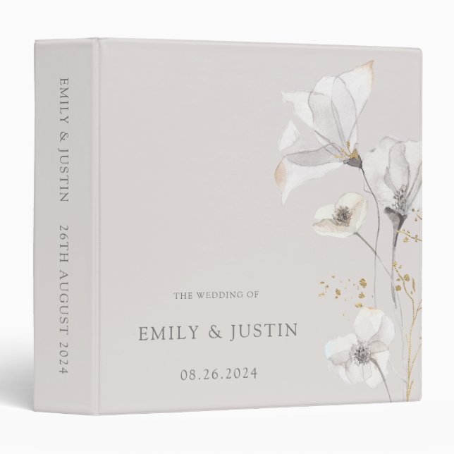 Modern Wildflowers Watercolor Beige Wedding Albums 3 Ring Binder (Front/Spine)