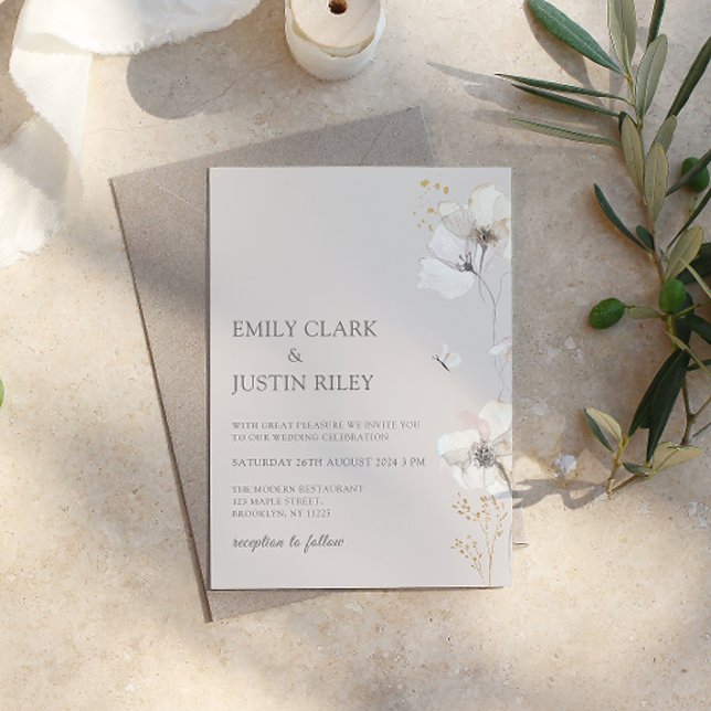 Modern Wildflowers Watercolor Beige Wedding Invitation (Creator Uploaded)