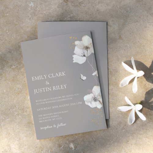 Modern Wildflowers Watercolor Beige Wedding Invitation