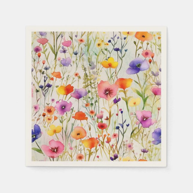 Modern wildflowers watercolor pattern napkins (Front)