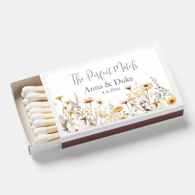 Modern Wildflowers Wedding  Matchboxes (Front Open)