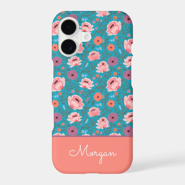 Modern Wildflowers with Name iPhone Case (Back)