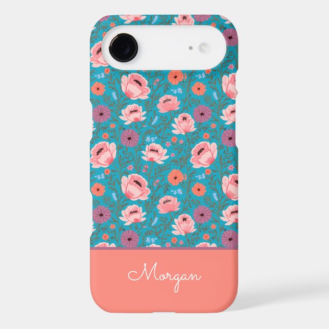 Modern Wildflowers with Name Iphone Case (Back)
