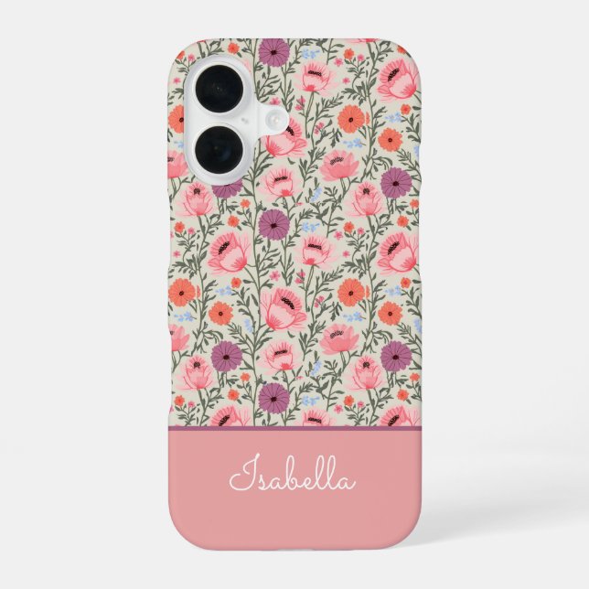 Modern Wildflowers with Name iPhone Case (Back)
